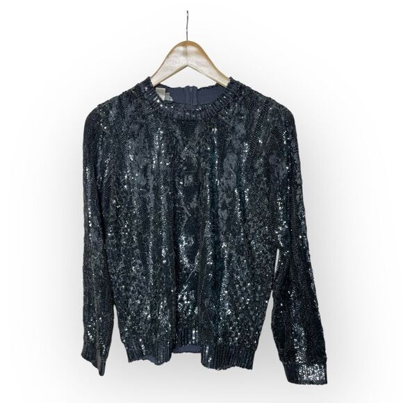 MaxMara Crew Neck Cesena All-Over Sequined T-Shirt - Size Large - Picture 1 of 12